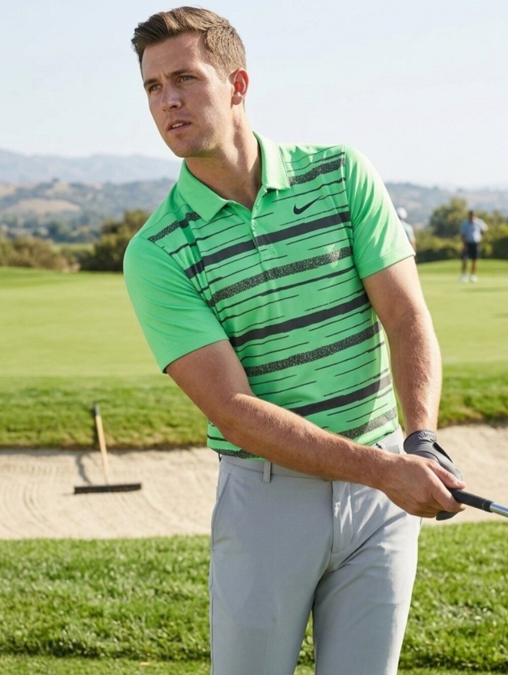 Nike Golf Dri-Fit Mens MEDIUM S/S Neon Green/Black Design Golf Polo Sz 2x